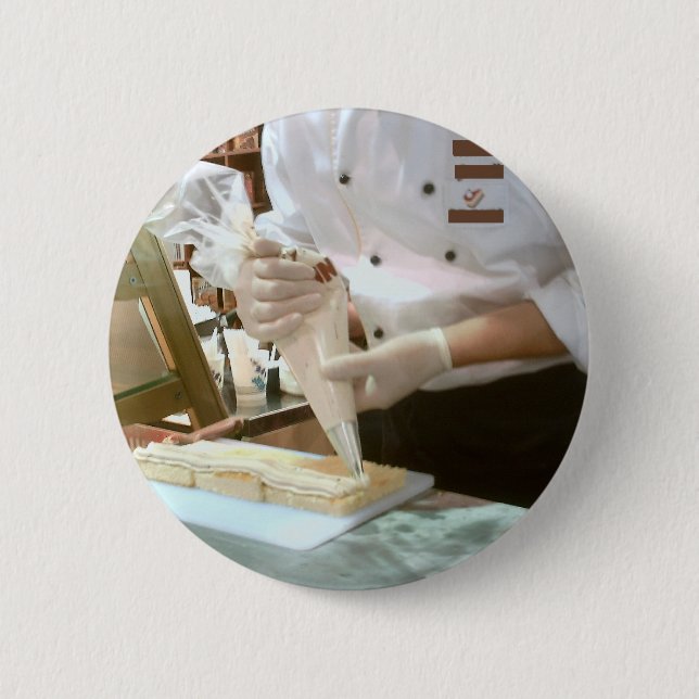 Cake decorating pinback button (Front)