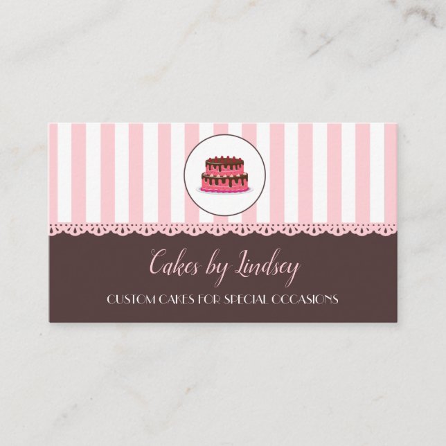 Cake Decorator PINK BROWN Bakery CUTE Business Card (Front)