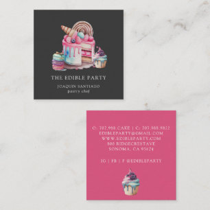 Cake Desserts Pastry Chef Baker Watercolor Black Square Business Card