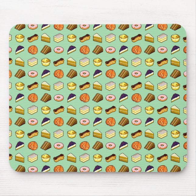 Cake Donut Muffin & Eclair Pixel Art Style Pattern Mouse Pad (Front)