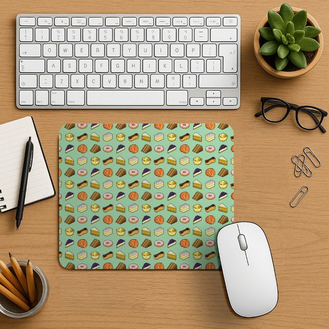 Cake Donut Muffin & Eclair Pixel Art Style Pattern Mouse Pad (Creator Uploaded)