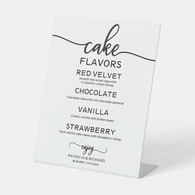 Cake Flavors Black And White Calligraphy Sign (Front)