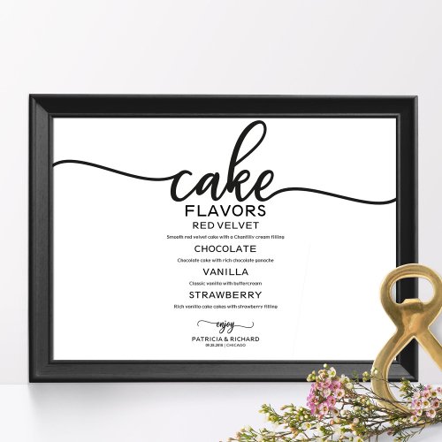 Cake Flavors Black And White Calligraphy Sign