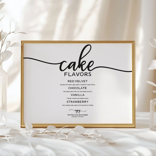 Cake Flavors Black And White Calligraphy Sign (Creator Uploaded)