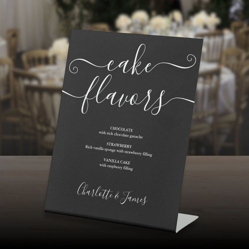 Cake Flavors Black and White Signature Script Pedestal Sign