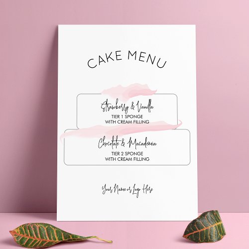 Cake Flavors Menu Feminine Pink Watercolor Poster