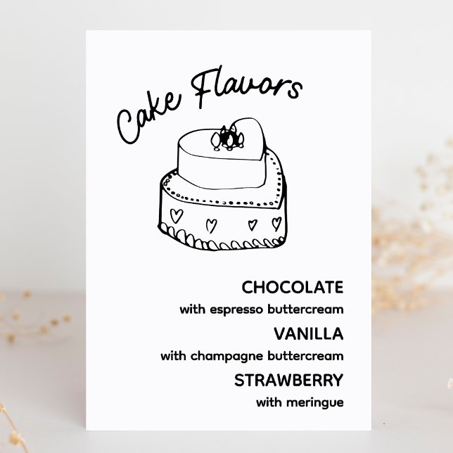Cake Flavors Modern Minimalist Wedding Sign  (Delight your guests with this elegant cake flavor display, perfect for any chic wedding reception.)