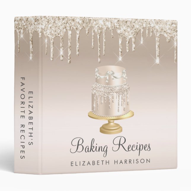 Cake Gold Glitter Drips Personalized Recipe 3 Ring 3 Ring Binder (Front/Spine)