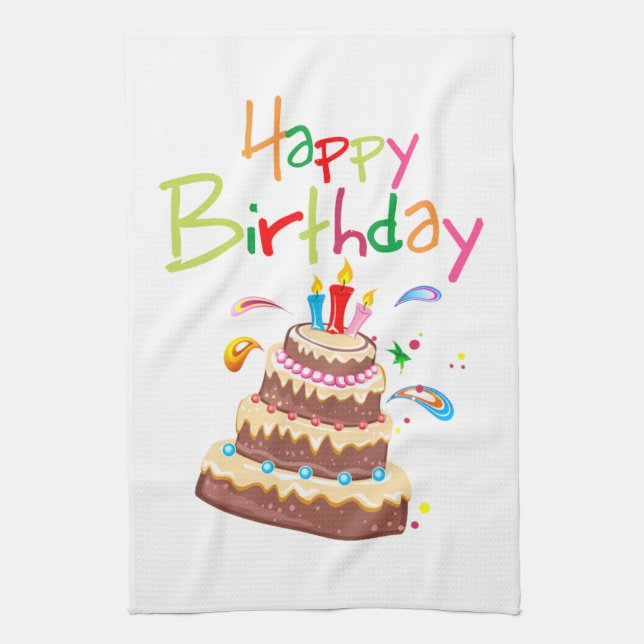 Cake Happy Birthday Kitchen Towel (Vertical)