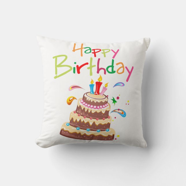 Cake Happy Birthday Throw Pillow (Front)