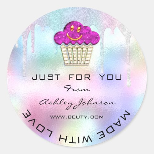 Cake Homemade Bakery Sweets Muffins Logo Pink Classic Round Sticker