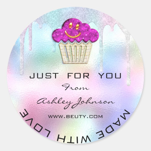 Cake Homemade Bakery Sweets Muffins Logo Pink Classic Round Sticker (Front)