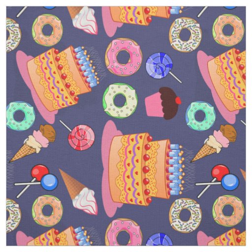Cake, Ice-cream, Lollipop, Cupcakes, Donut Fun Fabric