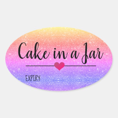 Cake in a jar modern rainbow glitter holiday oval sticker