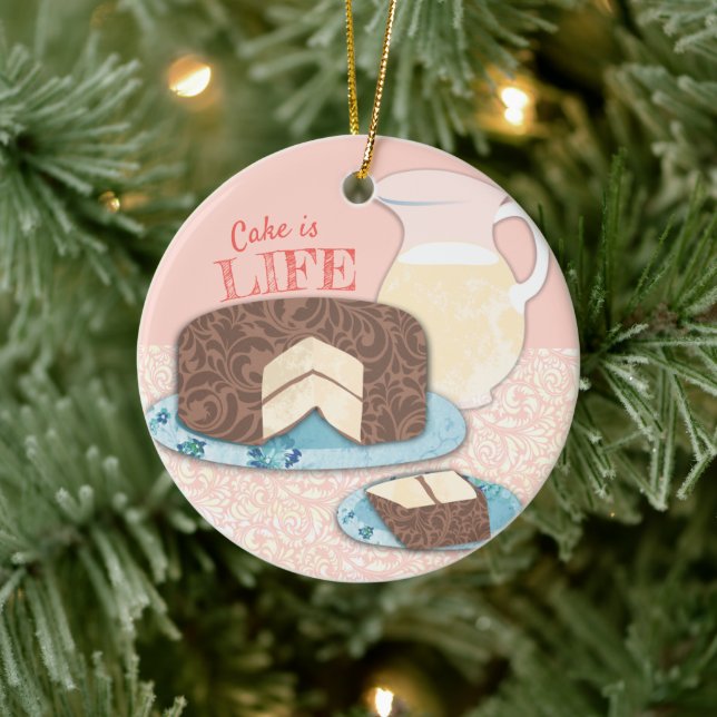 Cake is life sweets bakery baking Christmas Ceramic Ornament (Tree)
