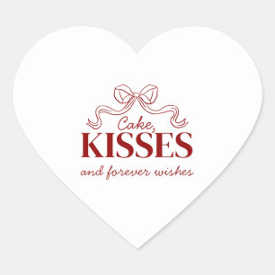 Cake, Kisses And Forever Wishes Red Bow Wedding Heart Sticker