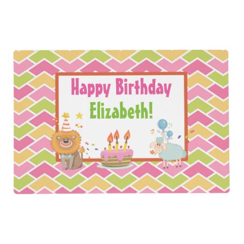 Cake Lion Sheep and Balloons Happy Birthday Placemat