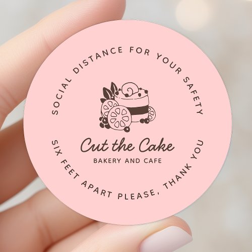 Cake Logo Bakery Business Social Distancing Classic Round Sticker