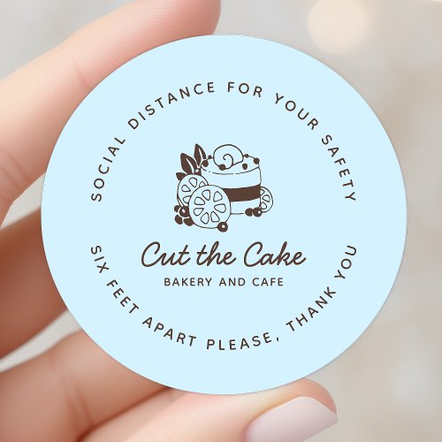 Cake Logo Bakery Business Social Distancing Classic Round Sticker