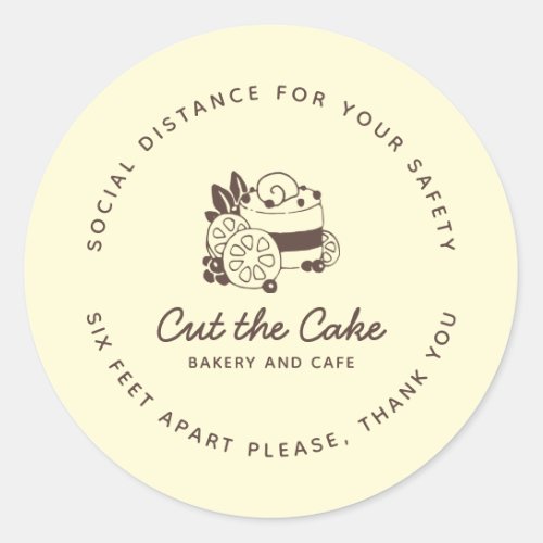 Cake Logo Bakery Business Social Distancing Classic Round Sticker