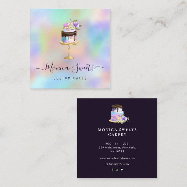 cake logo bakery colorful  square business card (Front/Back)