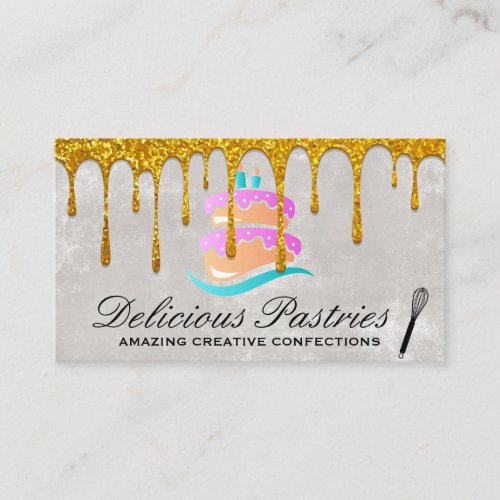 Cake Logo  Gold Drip Whisk Business Card