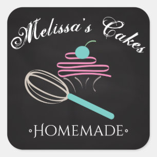Cake Logo Whisk Homemade Bakery Chalkboard Square Sticker