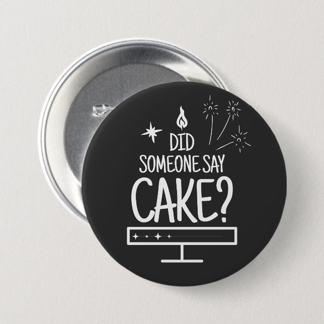 Cake Lover Quote Minimal White Typography Black Button (Front & Back)