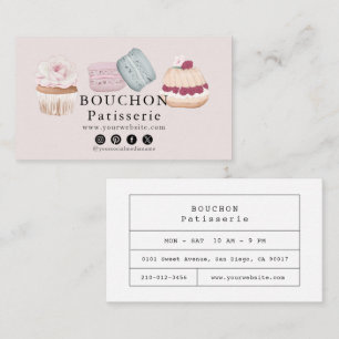 Cake Macaron Cupcake Pink Social Media Bakery Business Card
