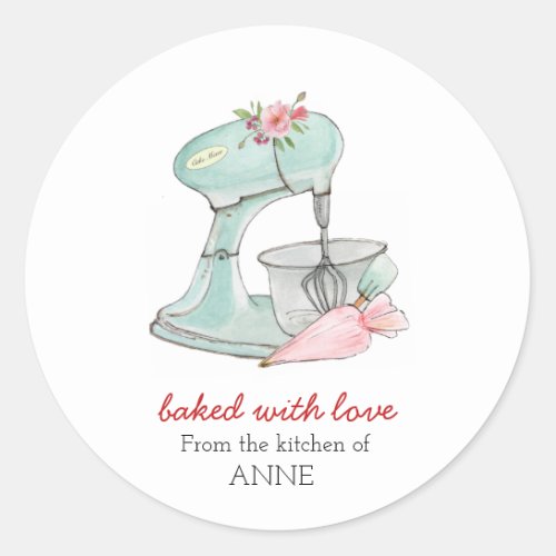 Cake mixer Baked with love  Classic Round Sticker