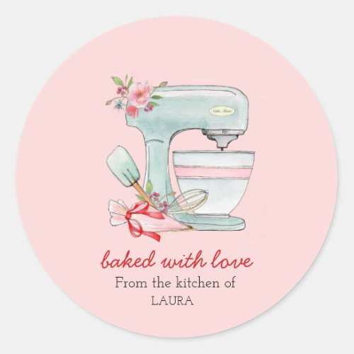 Cake mixer Baked with love pink Classic Round Sticker