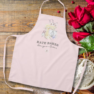 Cake Mixer Bakery Floral Blush Pink Business Card Apron