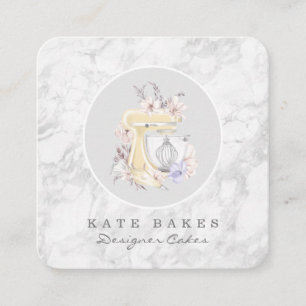 Cake Mixer Bakery Floral Marble Gray Business Card