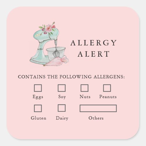 Cake mixer Bakery Food Safety Allergy Alert Pink  Square Sticker
