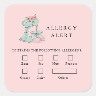 Cake mixer Bakery Food Safety Allergy Alert Pink  Square Sticker