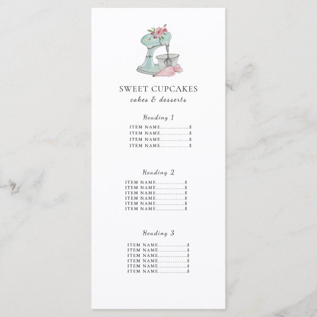 Cake Mixer Bakery Menu Card (Front)