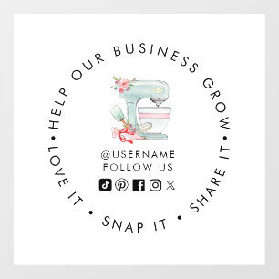 Cake mixer Bakery Social media follow Window Cling