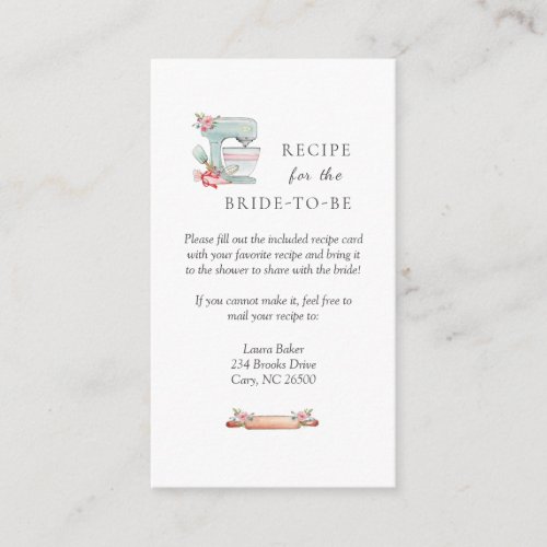 Cake Mixer Bridal Shower recipe request  Enclosure Card