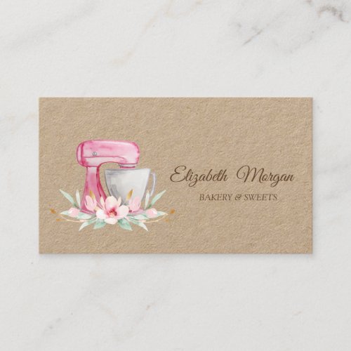 Cake Mixer Flowers Bakery Business Card