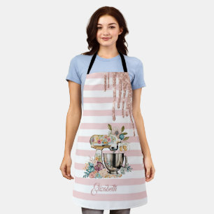 Cake Mixer,Flowers,Glitter Drips, Stripes Apron