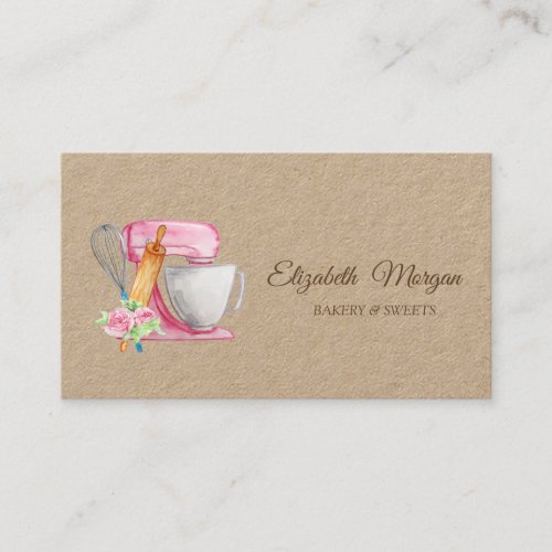 Cake Mixer Flowers WhiskRolling Pin Bakery  Business Card