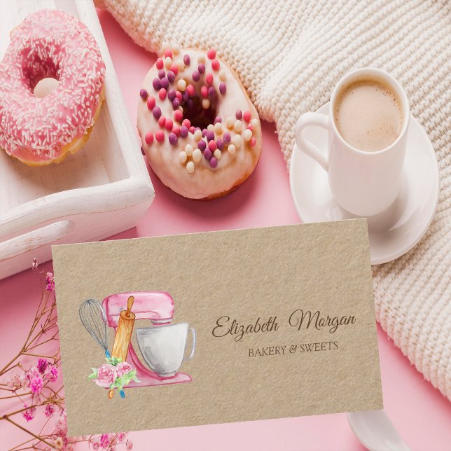 Cake Mixer Flowers Whisk,Rolling Pin Bakery  Business Card (Creator Uploaded)