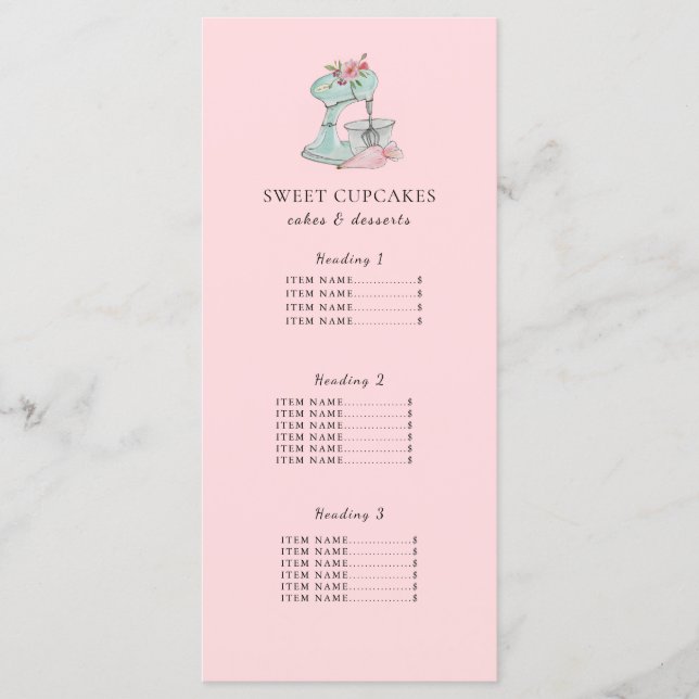 Cake Mixer Pink Bakery  Menu (Front)