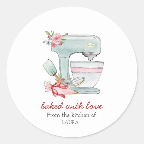 Cake mixer  piping bag Baked with love  Classic Round Sticker