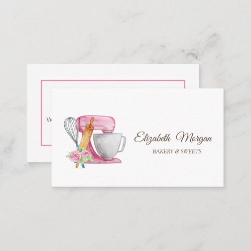 Cake MixerWhiskRolling Pin Bakery Flowers Business Card