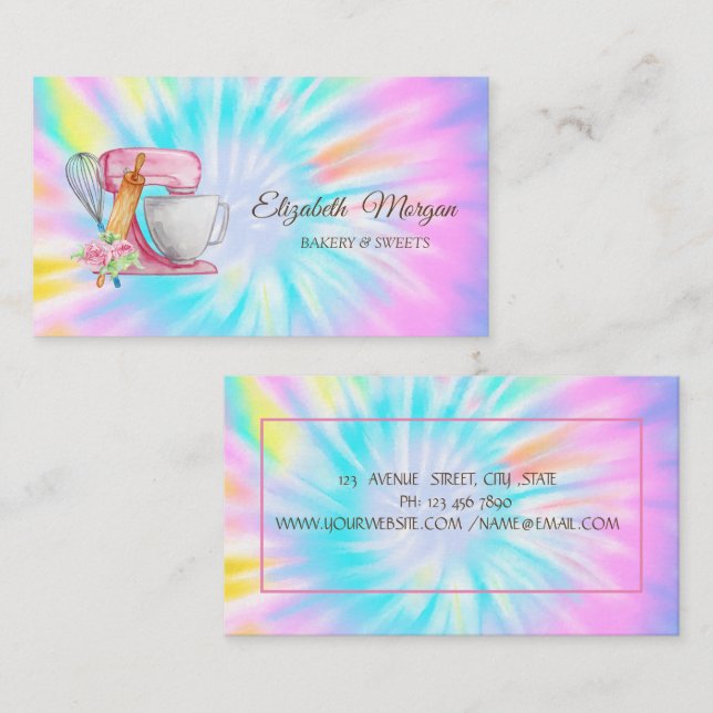 Cake Mixer,Whisk,Rolling Pin Flowers Tie Dye Business Card (Front/Back)