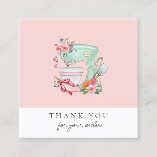 Cake mixer with flower bakery  square business card