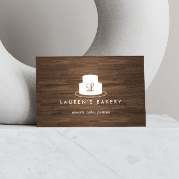 Cake Monogram Logo In White On Brown Woodgrain Business Card by 1201am at Zazzle