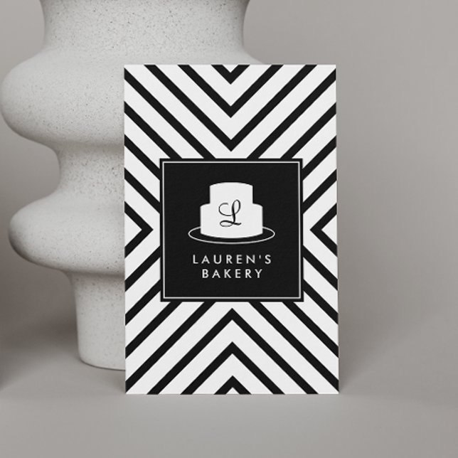 Cake Monogram Logo with Mod Stripe Pattern Bakery Business Card (Creator Uploaded)