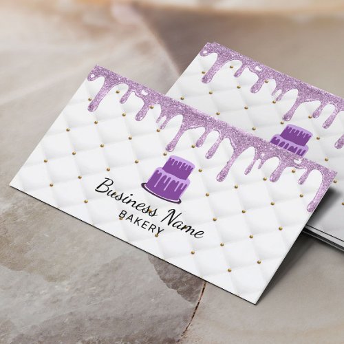 Cake Pastry Chef Purple Drip Icing Luxury Bakery Business Card
